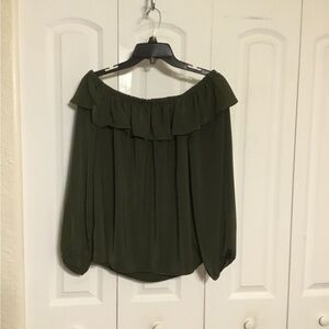 MICHAEL Michael Kors Olive Green Ruffle off the shoulder Blouse